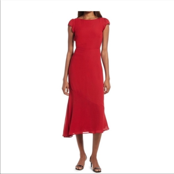 Reformation red open back midi dress size 10